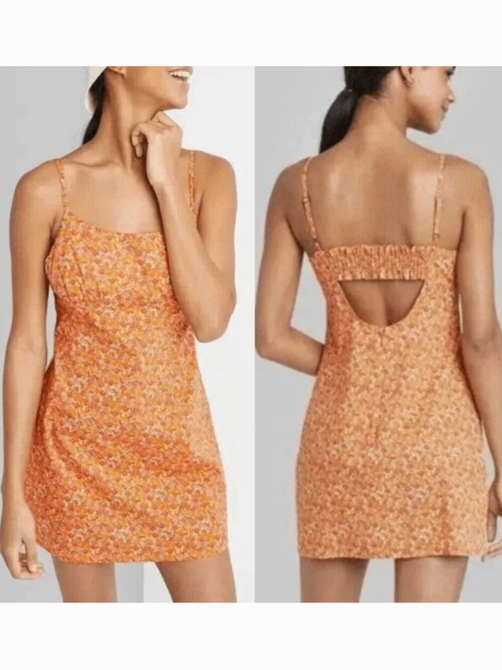 WILD FABLE Sleeveless Woven Bodycon Dress Orange Red Floral Mini Y2K 90s ALTERED